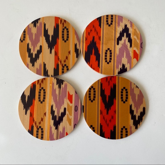 Wolfum Ikat Patterned Wood Coasters - Picture 2 of 3